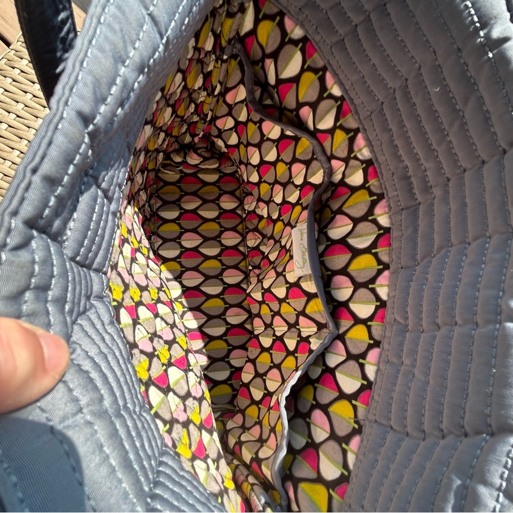 Vera Bradley Gray/Blue  Quilted Tote Tab Button Closure - Picture 9 of 12